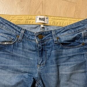 PAIGE Women’s Medium Blue Skinny Jeans with Yellow Waistband